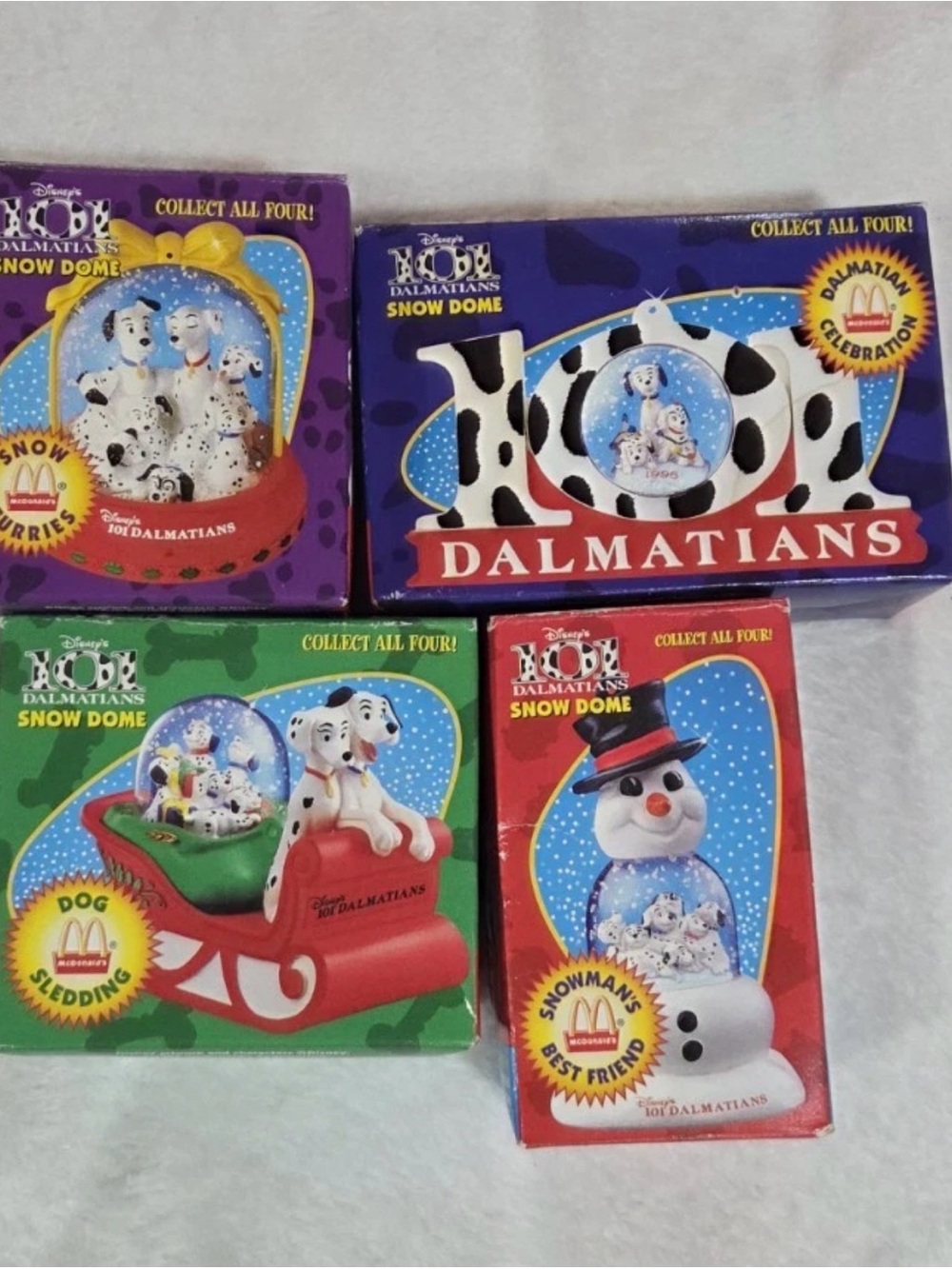McDonald's 101 Dalmatians Snow Dome Set - Red, Purple, Green, Blue
